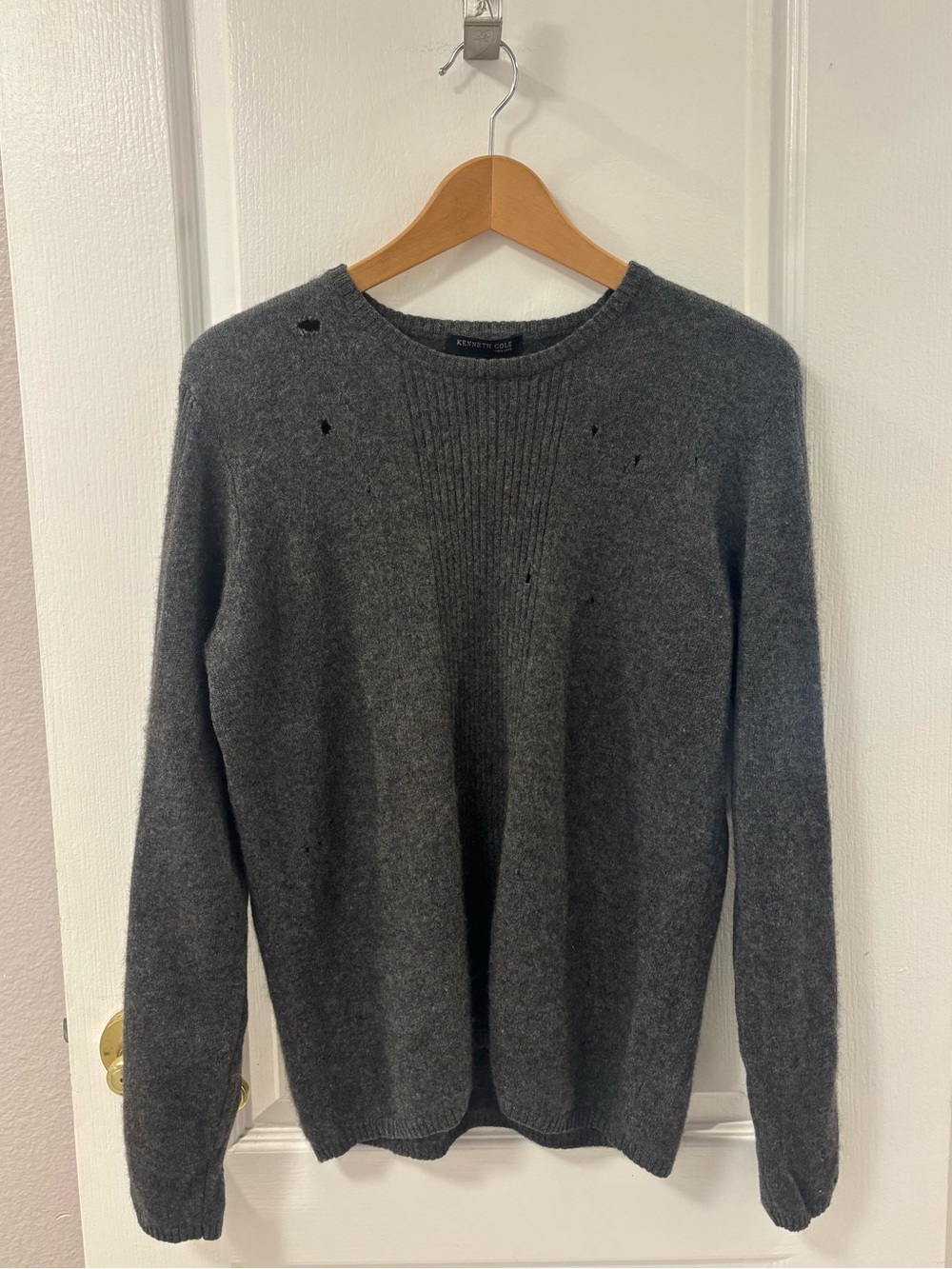 Kenneth Cole 100% Cashmere Soft Crewneck Grey Sweater Base Layer Quiet Luxury M